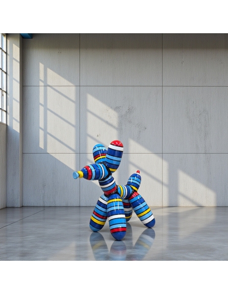 Sculpture Balloon Dog XL Pop-Art à rayures multicolore style Koons haute brillance résine H: 110cm